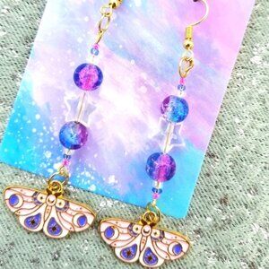 Luna moth star moon earrings dangles